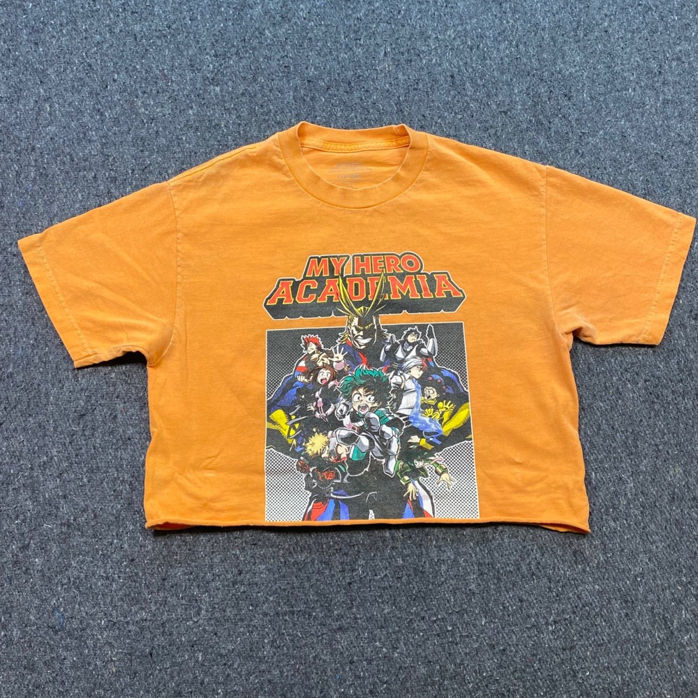 My Hero Academia TShirt Sz M‎ Orange Skater Raw Hem Crop Deku All Might Graphic